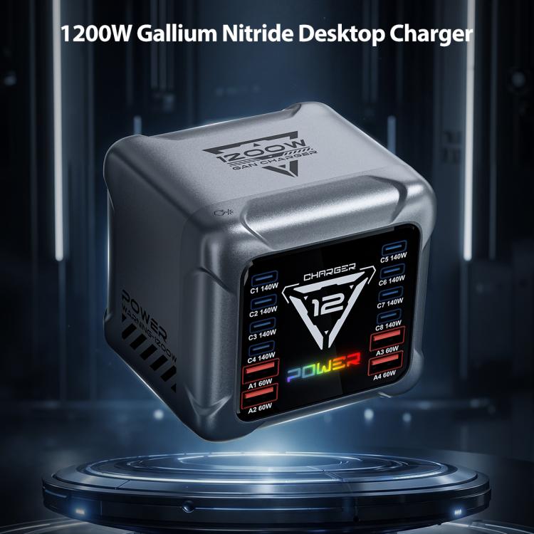 Caricabatterie da tavolo multi-interfaccia GaN BK-127D da 1200 W con illuminazione touch RGB, EU Plug, US Plug, AU Plug, UK Plug