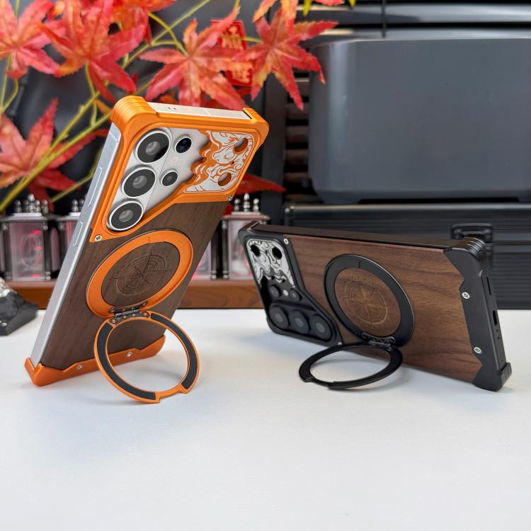 Custodia magnetica per telefono con supporto a 360° a forma di testa di cavallo in noce, For Galaxy S26 Ultra 5G, For Galaxy S25 Ultra 5G, For Galaxy S24 Ultra 5G, For Galaxy S23 Ultra 5G, For Galaxy S22 Ultra 5G