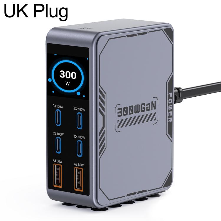Caricabatterie rapido da tavolo GaN multi-interfaccia da 300 W, EU Plug, US Plug, AU Plug, UK Plug