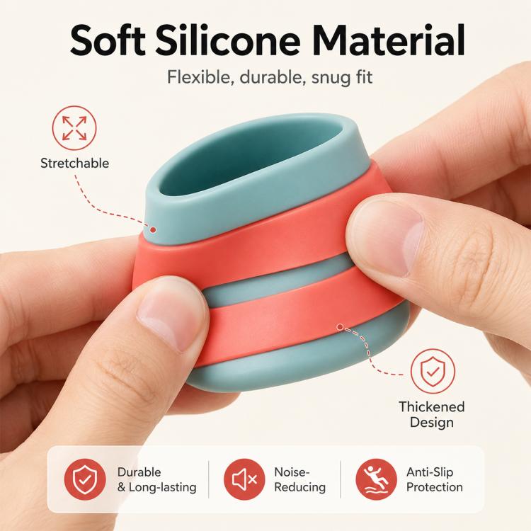 Set di 4 tappi antiscivolo in silicone per gambe di tavoli e sedie.