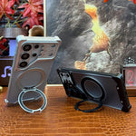 Custodia magnetica per telefono con supporto a 360° in policarbonato satinato a forma di volto di cavallo, For Galaxy S26 Ultra 5G, For Galaxy S25 Ultra 5G, For Galaxy S24 Ultra 5G, For Galaxy S23 Ultra 5G, For Galaxy S22 Ultra 5G
