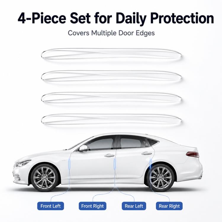 Set di 4 strisce adesive protettive invisibili per paraurti e portiere auto, anti-collisione.