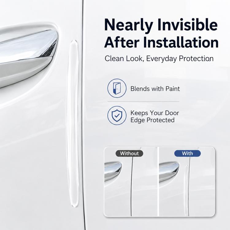 Set di 4 strisce adesive protettive invisibili per paraurti e portiere auto, anti-collisione.