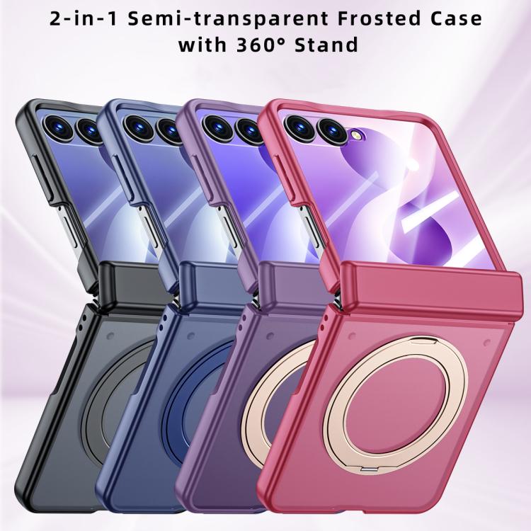 Custodia magnetica traslucida per telefono con supporto, guscio e pellicola integrati, effetto pelle, traslucida, con supporto integrato., For Galaxy Z Flip8 5G