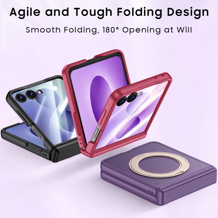 Custodia magnetica traslucida per telefono con supporto, guscio e pellicola integrati, effetto pelle, traslucida, con supporto integrato., For Galaxy Z Flip8 5G