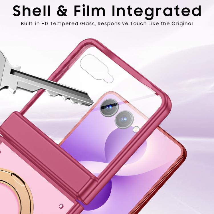 Custodia magnetica traslucida per telefono con supporto, guscio e pellicola integrati, effetto pelle, traslucida, con supporto integrato., For Galaxy Z Flip8 5G