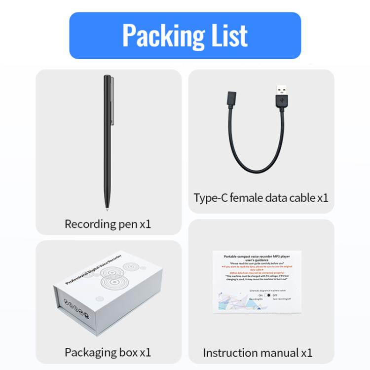 Penna Q97 2 in 1 per registrazione vocale e scrittura a mano, 4GB, 8GB, 16GB, 32GB, 64GB, 128GB