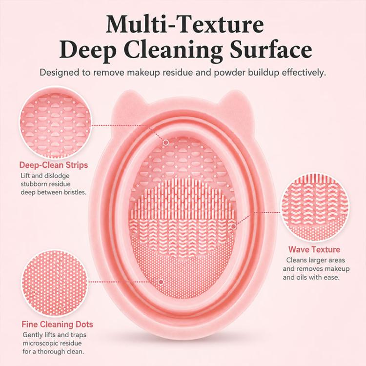 Ciotola di pulizia pieghevole in silicone con orecchie di coniglio per il trucco.