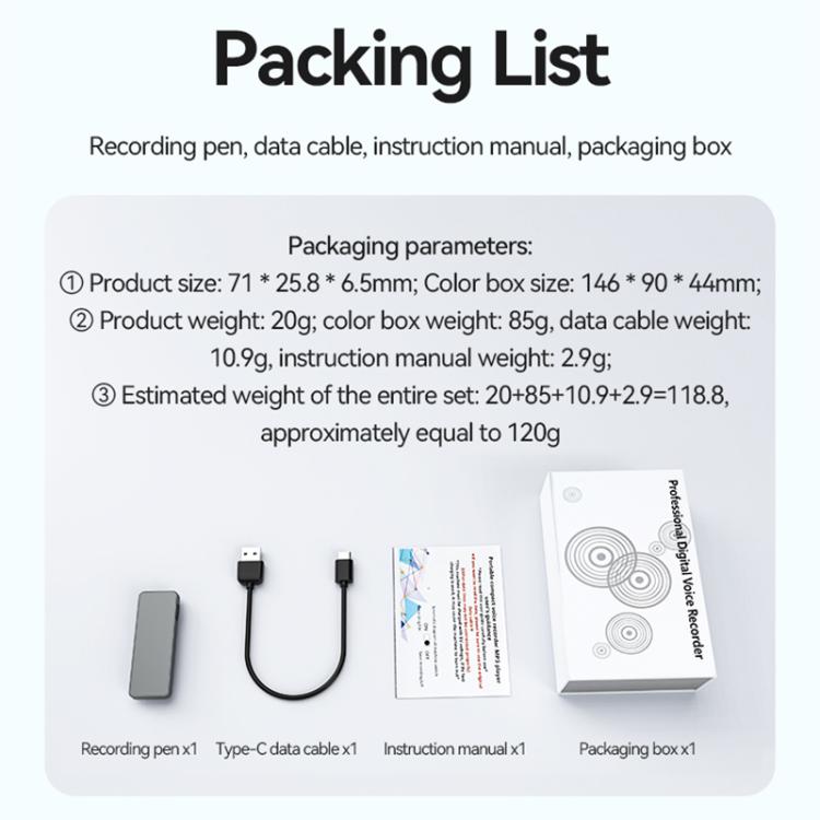 Registratore vocale AI per badge identificativi dipendenti A7 con supporto PIN (AIREC-APP), 8GB, 16GB, 32GB, 64GB, 128GB, 256GB