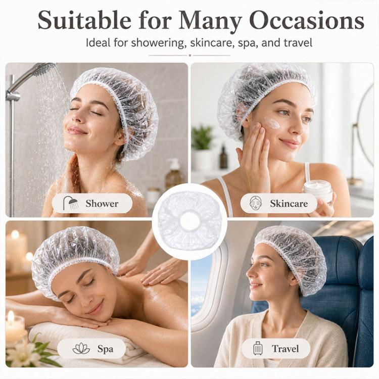 Confezione da 100 cuffie da doccia monouso, copricapo impermeabili portatili., 100pcs/Pack