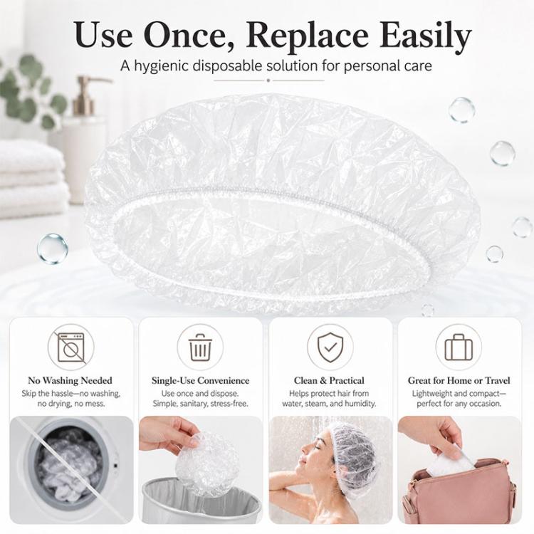 Confezione da 100 cuffie da doccia monouso, copricapo impermeabili portatili., 100pcs/Pack