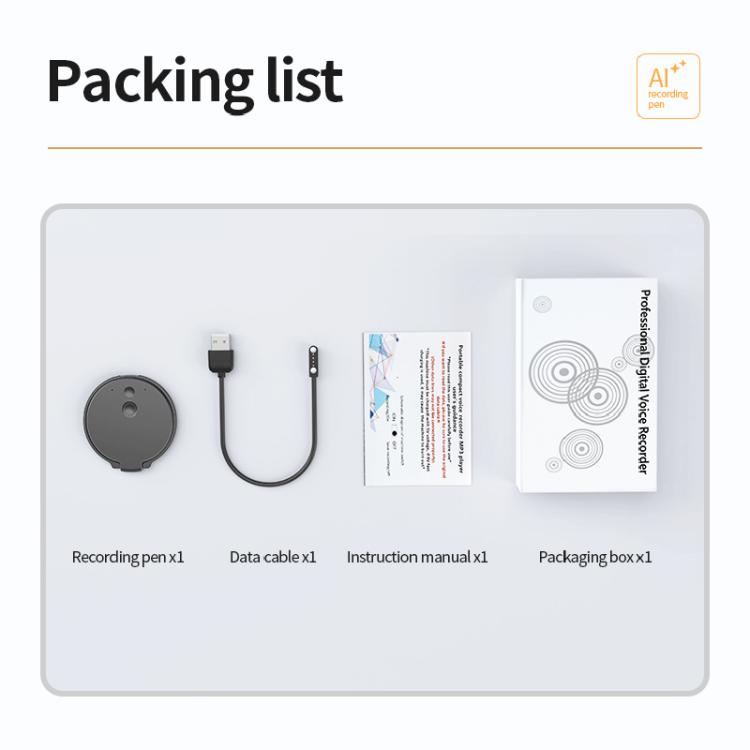 Registratore vocale AI con anello magnetico A30 e supporto per telefono compatibile con l'app AIREC., 8GB, 16GB, 32GB, 64GB, 128GB, 256GB