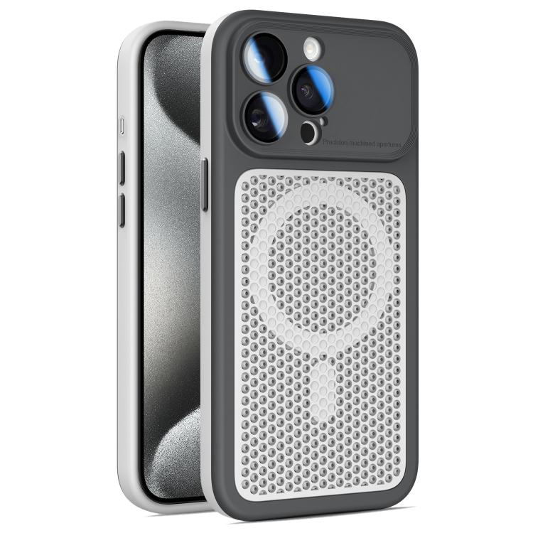 Custodia magnetica di raffreddamento Armor Shield Mesh per telefono con pellicola protettiva per obiettivo., For iPhone 16 Pro, For iPhone 16 Plus, For iPhone 16, For iPhone 15 Pro Max