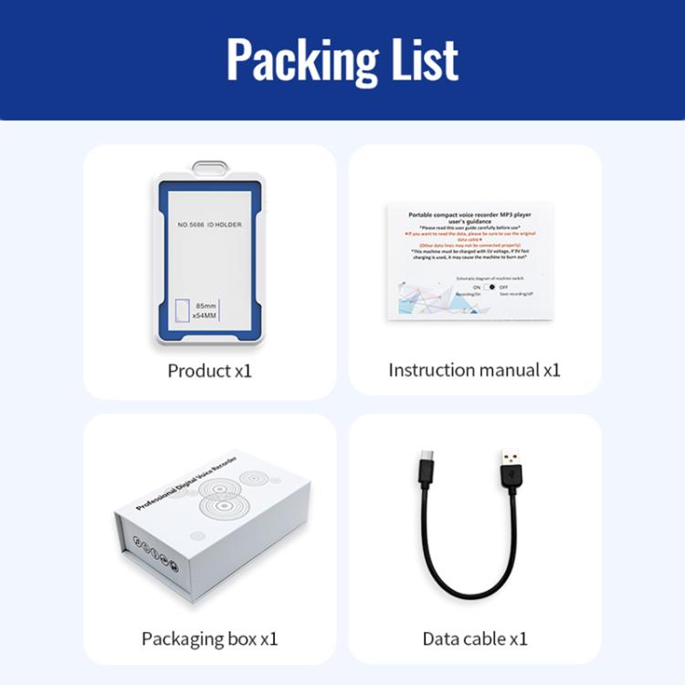 Porta badge K3A con registratore vocale AI e supporto per AIREC-APP, 4GB, 8GB, 16GB, 32GB, 64GB, 128GB