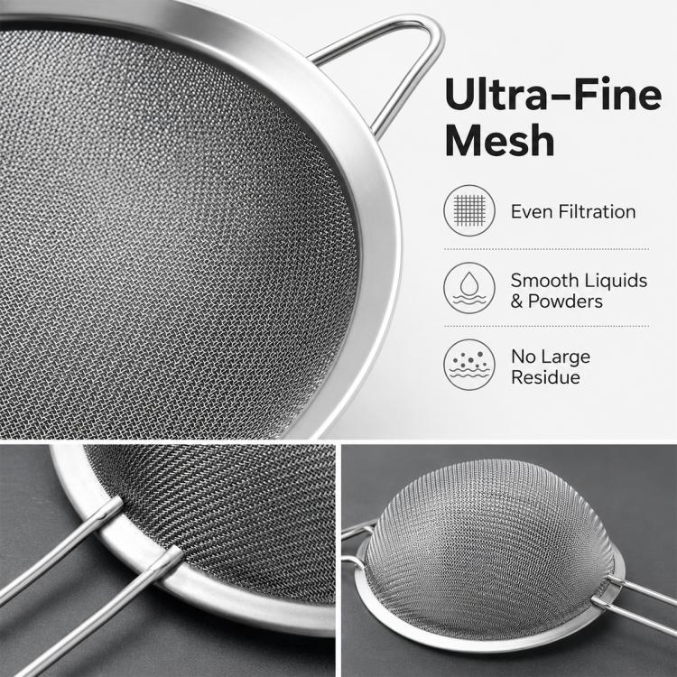 Set 3 in 1 di colino, cucchiaio e rete in acciaio inossidabile LsCook, 6.9+12+17.6cm