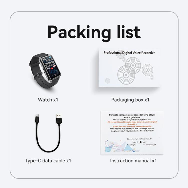 S18A Schermo da 1,47 pollici Traduzione dialoghi AI Registrazione vocale Braccialetto Supporto AIREC-APP, 8GB, 16GB, 32GB, 64GB, 128GB