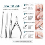 Set di 4 pezzi per manicure: tronchesino per cuticole, taglia cuticole, spingi cuticole, lima per unghie in acciaio inossidabile.