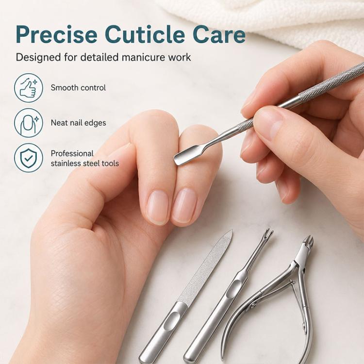 Set di 4 pezzi per manicure: tronchesino per cuticole, taglia cuticole, spingi cuticole, lima per unghie in acciaio inossidabile.