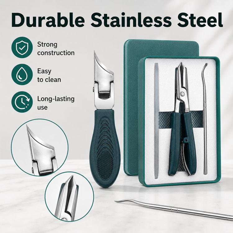 Set di strumenti per la cura delle unghie composto da tagliaunghie a punta obliqua, lima per unghie nano e stuzzicadenti per la pulizia delle unghie.