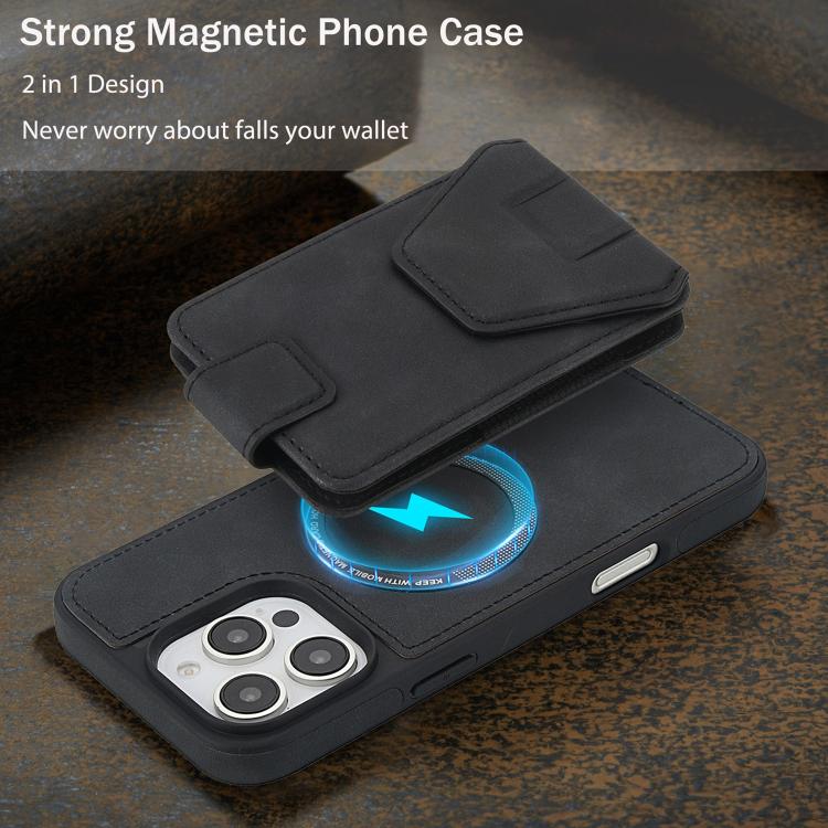 Custodia per telefono magnetica RFID con porta carte staccabile in similpelle stile retrò, design retrò, con protezione RFID., For iPhone 16 Pro Max, For iPhone 16 Pro