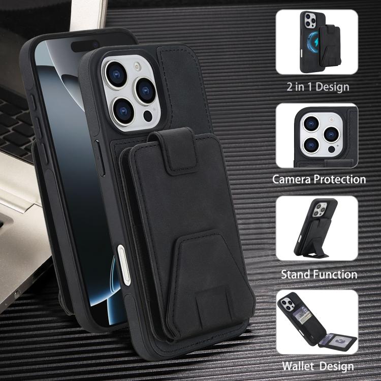 Custodia per telefono magnetica RFID con porta carte staccabile in similpelle stile retrò, design retrò, con protezione RFID., For iPhone 16 Pro Max, For iPhone 16 Pro