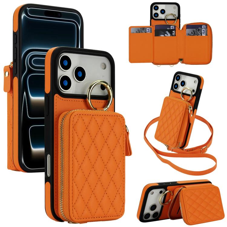 Portafoglio con cerniera, anello a rombo per tracolla, custodia per telefono con protezione RFID., For iPhone 17 Pro Max, For iPhone 17 Pro