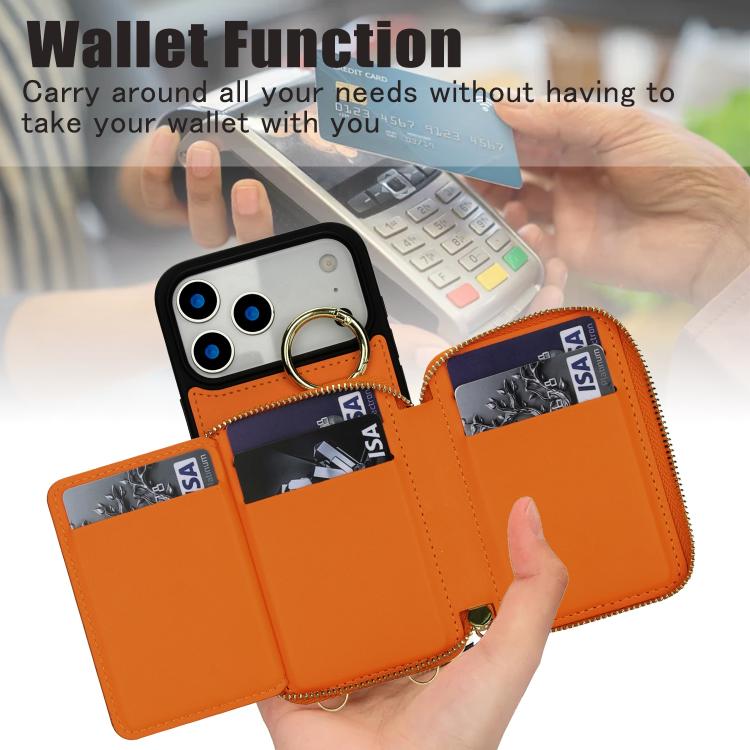 Portafoglio con cerniera, anello a rombo per tracolla, custodia per telefono con protezione RFID., For iPhone 17 Pro Max, For iPhone 17 Pro