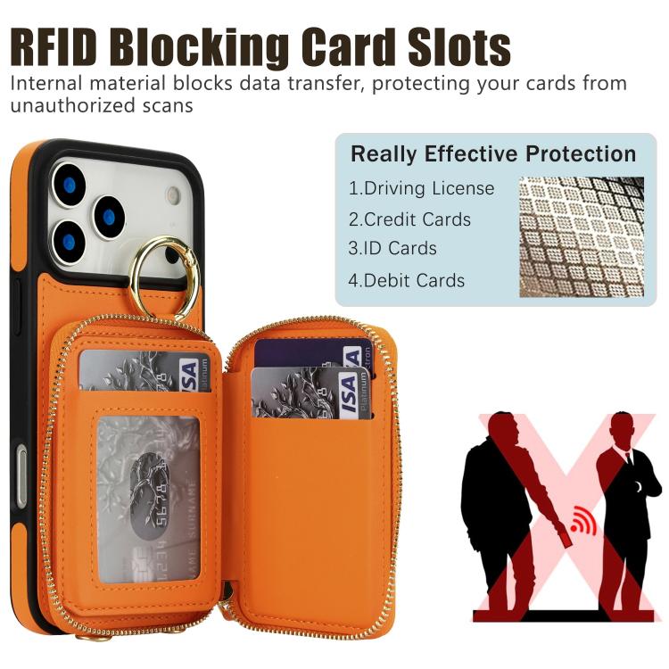 Portafoglio con cerniera, anello a rombo per tracolla, custodia per telefono con protezione RFID., For iPhone 17 Pro Max, For iPhone 17 Pro