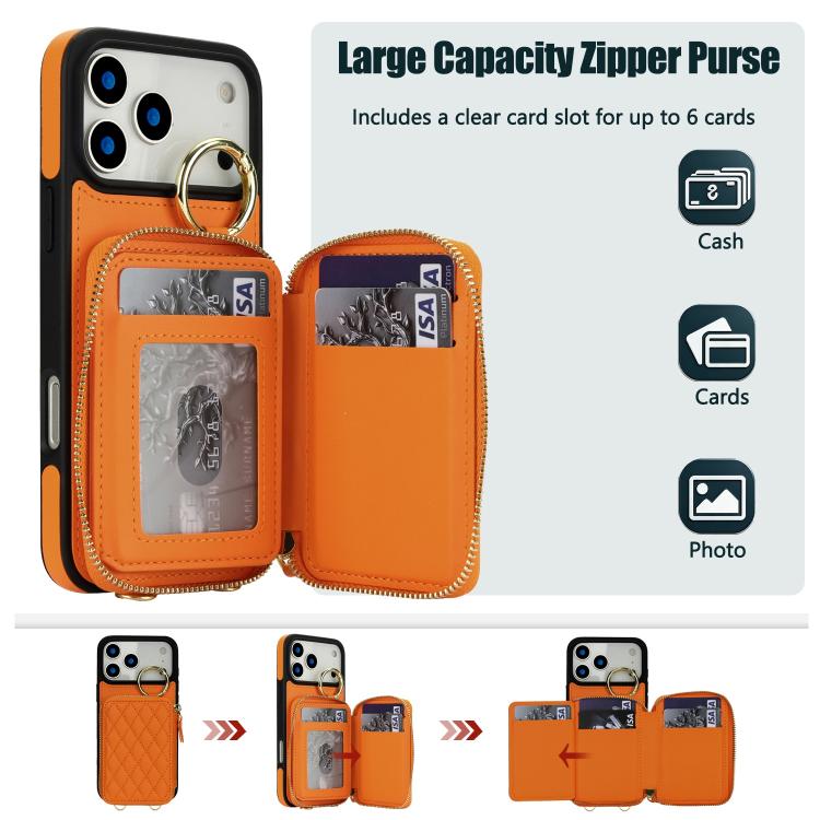 Portafoglio con cerniera, anello a rombo per tracolla, custodia per telefono con protezione RFID., For iPhone 17 Pro Max, For iPhone 17 Pro