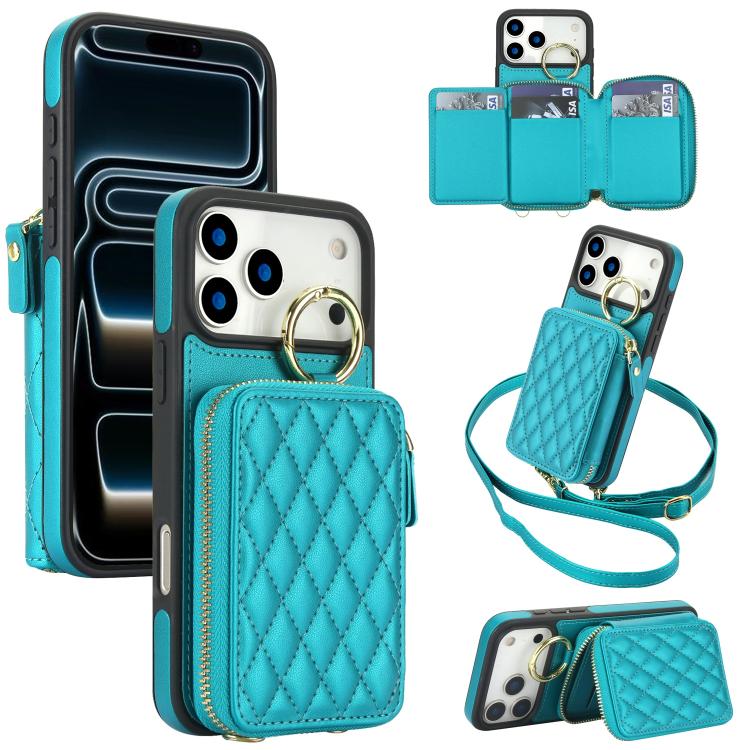 Portafoglio con cerniera, anello a rombo per tracolla, custodia per telefono con protezione RFID., For iPhone 17 Pro Max, For iPhone 17 Pro