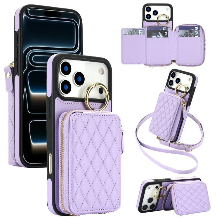 Portafoglio con cerniera, anello a rombo per tracolla, custodia per telefono con protezione RFID., For iPhone 17 Pro Max, For iPhone 17 Pro