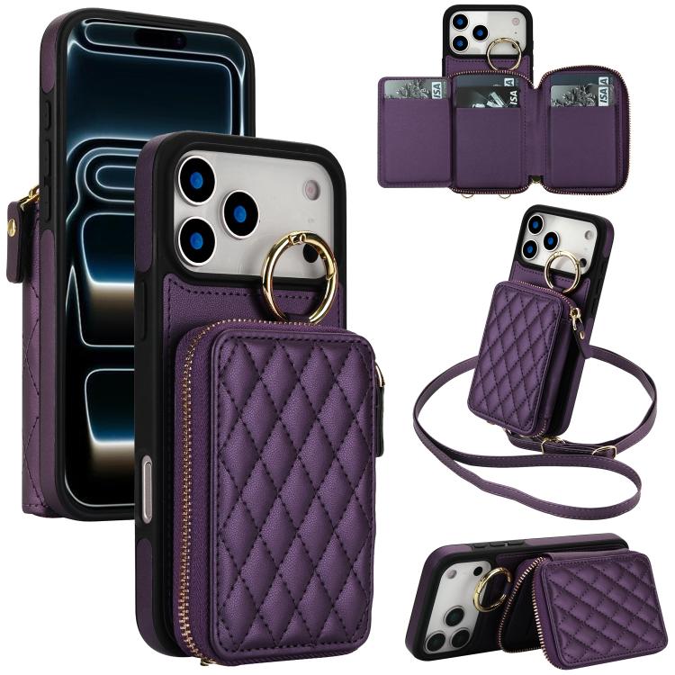Portafoglio con cerniera, anello a rombo per tracolla, custodia per telefono con protezione RFID., For iPhone 17 Pro Max, For iPhone 17 Pro