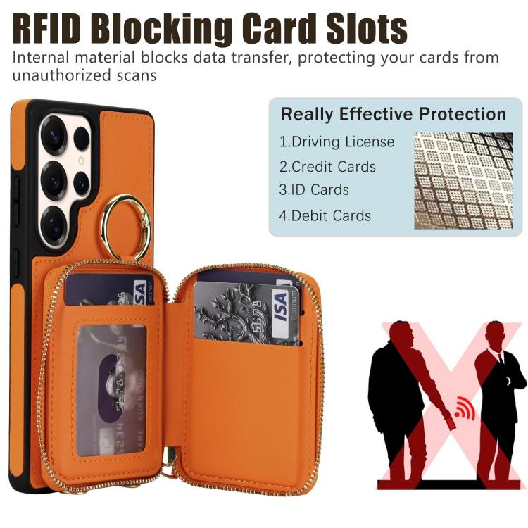 Portafoglio con cerniera, anello a rombo per tracolla, custodia per telefono con protezione RFID., For Galaxy S25 Ultra 5G