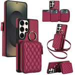 Portafoglio con cerniera, anello a rombo per tracolla, custodia per telefono con protezione RFID., For Galaxy S25 Ultra 5G