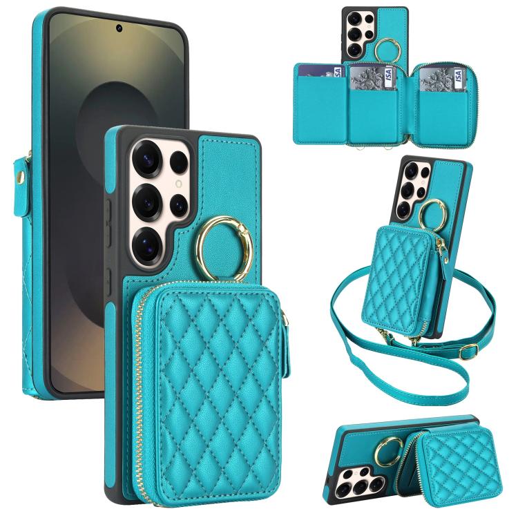 Portafoglio con cerniera, anello a rombo per tracolla, custodia per telefono con protezione RFID., For Galaxy S25 Ultra 5G