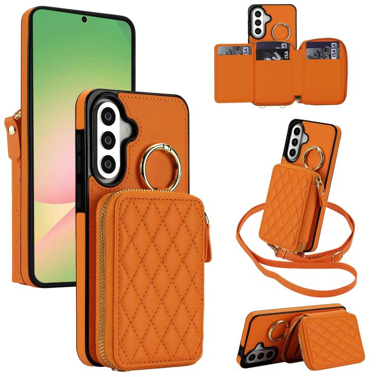 Portafoglio con cerniera, anello a rombo per tracolla, custodia per telefono con protezione RFID., For Galaxy A36 5G / A37 5G