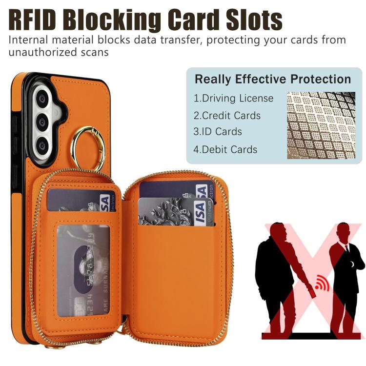 Portafoglio con cerniera, anello a rombo per tracolla, custodia per telefono con protezione RFID., For Galaxy A36 5G / A37 5G