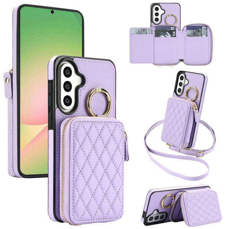 Portafoglio con cerniera, anello a rombo per tracolla, custodia per telefono con protezione RFID., For Galaxy A36 5G / A37 5G