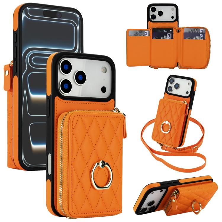Portafoglio con cerniera, porta anelli romboidale, custodia per telefono con protezione RFID., For iPhone 17 Pro Max, For iPhone 17 Pro