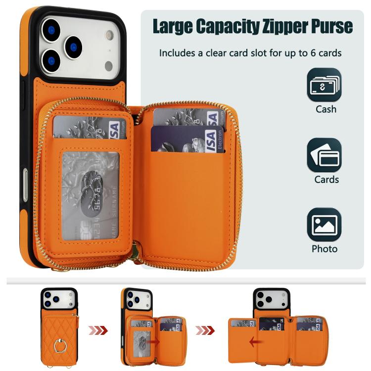 Portafoglio con cerniera, porta anelli romboidale, custodia per telefono con protezione RFID., For iPhone 17 Pro Max, For iPhone 17 Pro