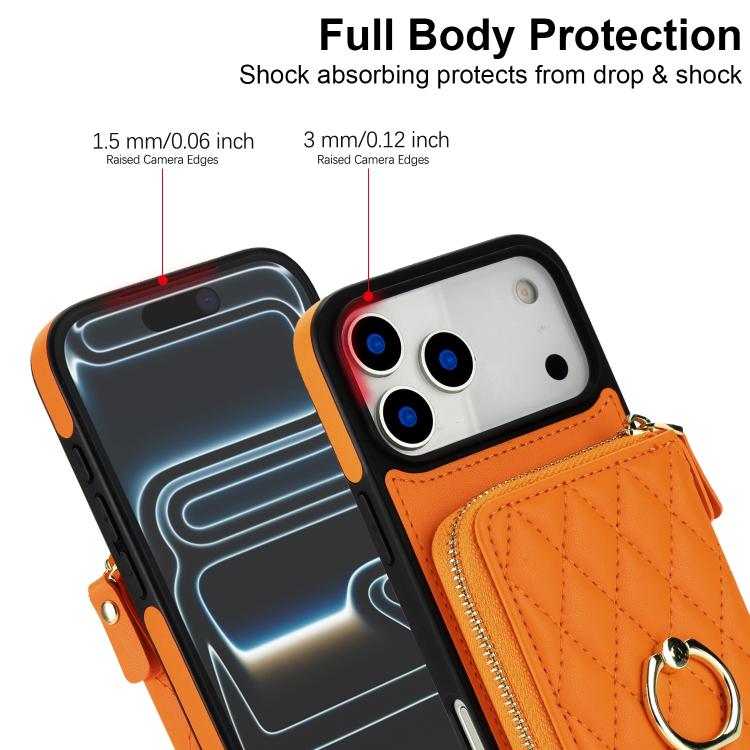 Portafoglio con cerniera, porta anelli romboidale, custodia per telefono con protezione RFID., For iPhone 17 Pro Max, For iPhone 17 Pro