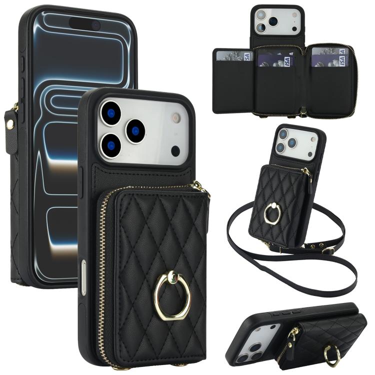 Portafoglio con cerniera, porta anelli romboidale, custodia per telefono con protezione RFID., For iPhone 17 Pro Max, For iPhone 17 Pro