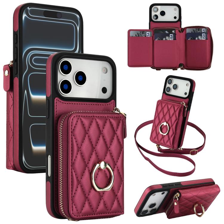 Portafoglio con cerniera, porta anelli romboidale, custodia per telefono con protezione RFID., For iPhone 17 Pro Max, For iPhone 17 Pro