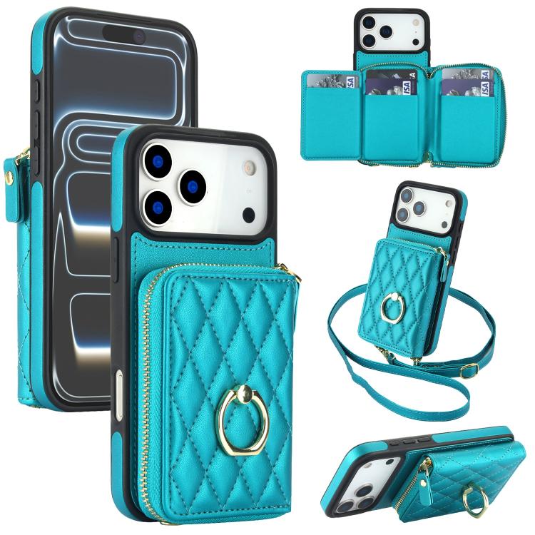 Portafoglio con cerniera, porta anelli romboidale, custodia per telefono con protezione RFID., For iPhone 17 Pro Max, For iPhone 17 Pro