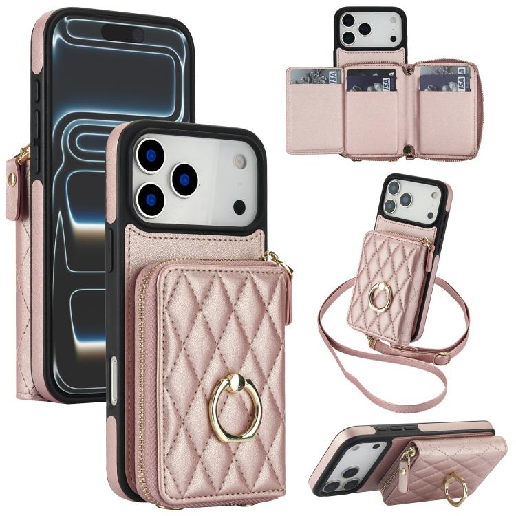 Portafoglio con cerniera, porta anelli romboidale, custodia per telefono con protezione RFID., For iPhone 17 Pro Max, For iPhone 17 Pro