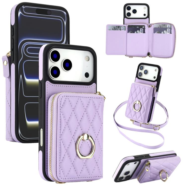 Portafoglio con cerniera, porta anelli romboidale, custodia per telefono con protezione RFID., For iPhone 17 Pro Max, For iPhone 17 Pro