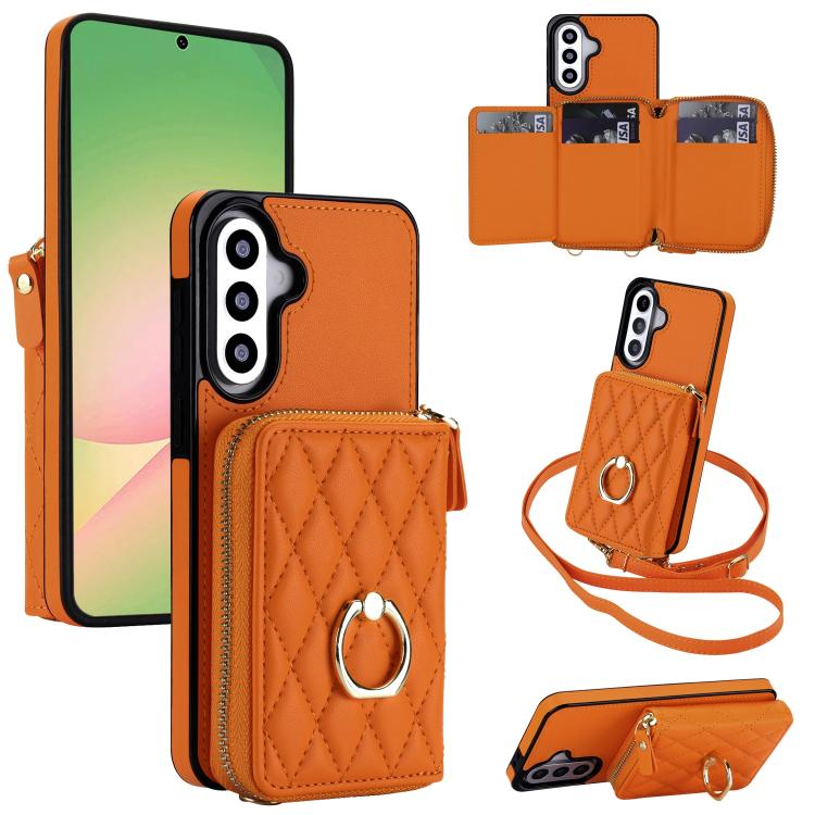 Portafoglio con cerniera, porta anelli romboidale, custodia per telefono con protezione RFID., For Galaxy A36 5G / A37 5G