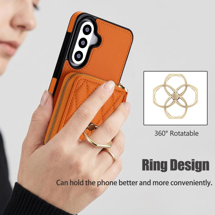 Portafoglio con cerniera, porta anelli romboidale, custodia per telefono con protezione RFID., For Galaxy A36 5G / A37 5G
