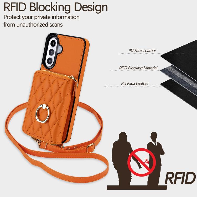 Portafoglio con cerniera, porta anelli romboidale, custodia per telefono con protezione RFID., For Galaxy A36 5G / A37 5G