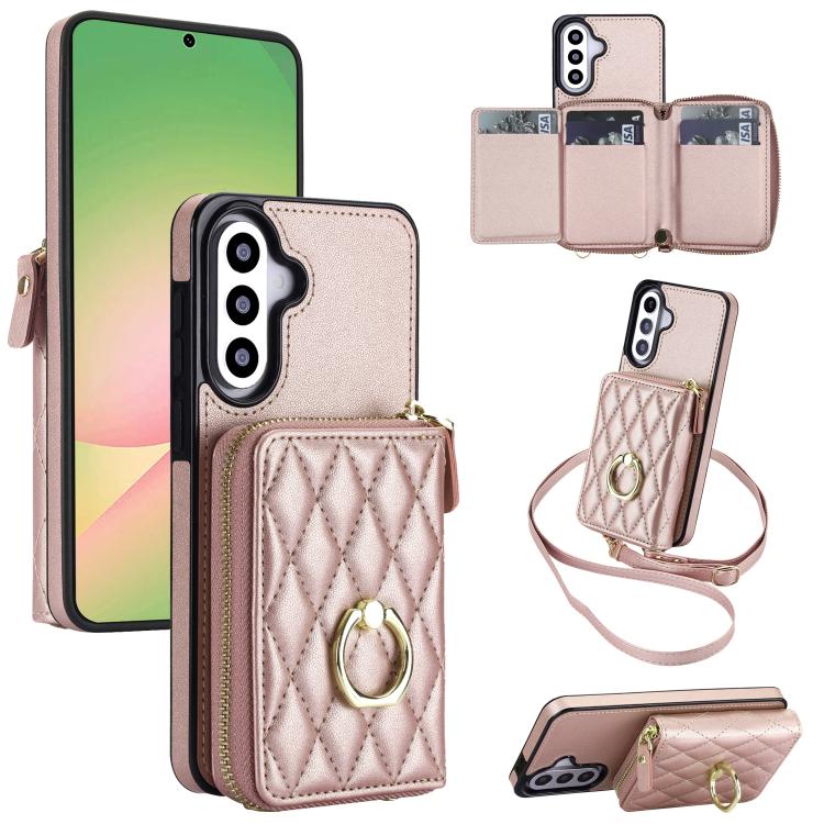 Portafoglio con cerniera, porta anelli romboidale, custodia per telefono con protezione RFID., For Galaxy A36 5G / A37 5G